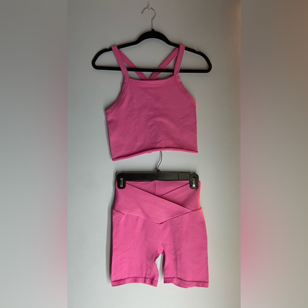 A pink two piece perfect for exercise
